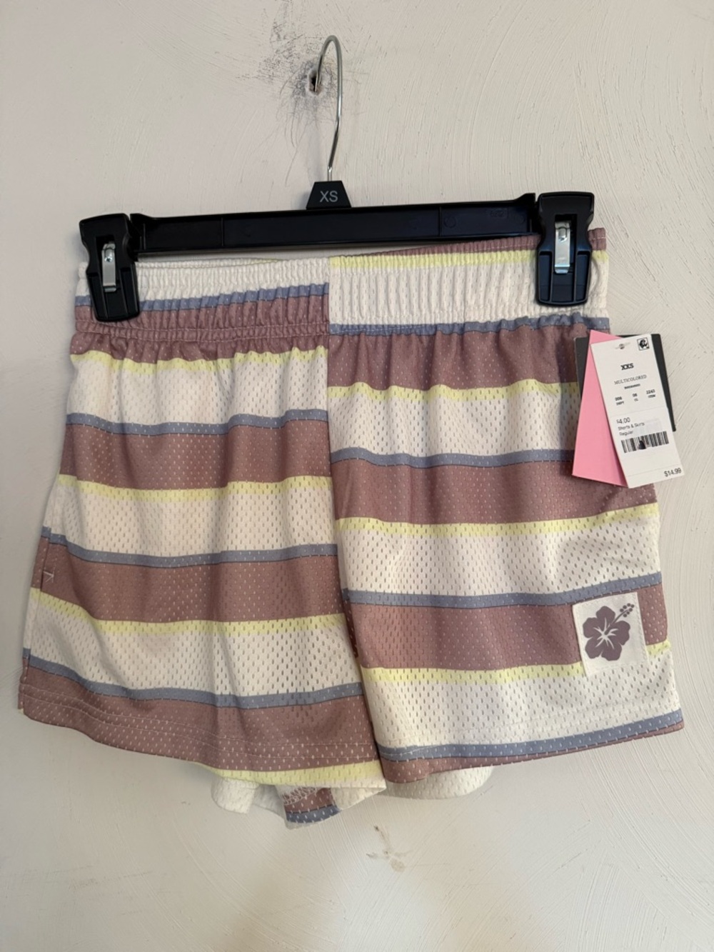 Grayson Threads Striped Mesh Athletic Shorts in Mauve, Cream & Yellow